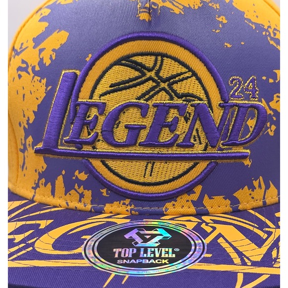 Top Level Los Angeles Lakers Legend 24 Kobe Snapback Hat Cap NBA Purple Splatter - Picture 8 of 12